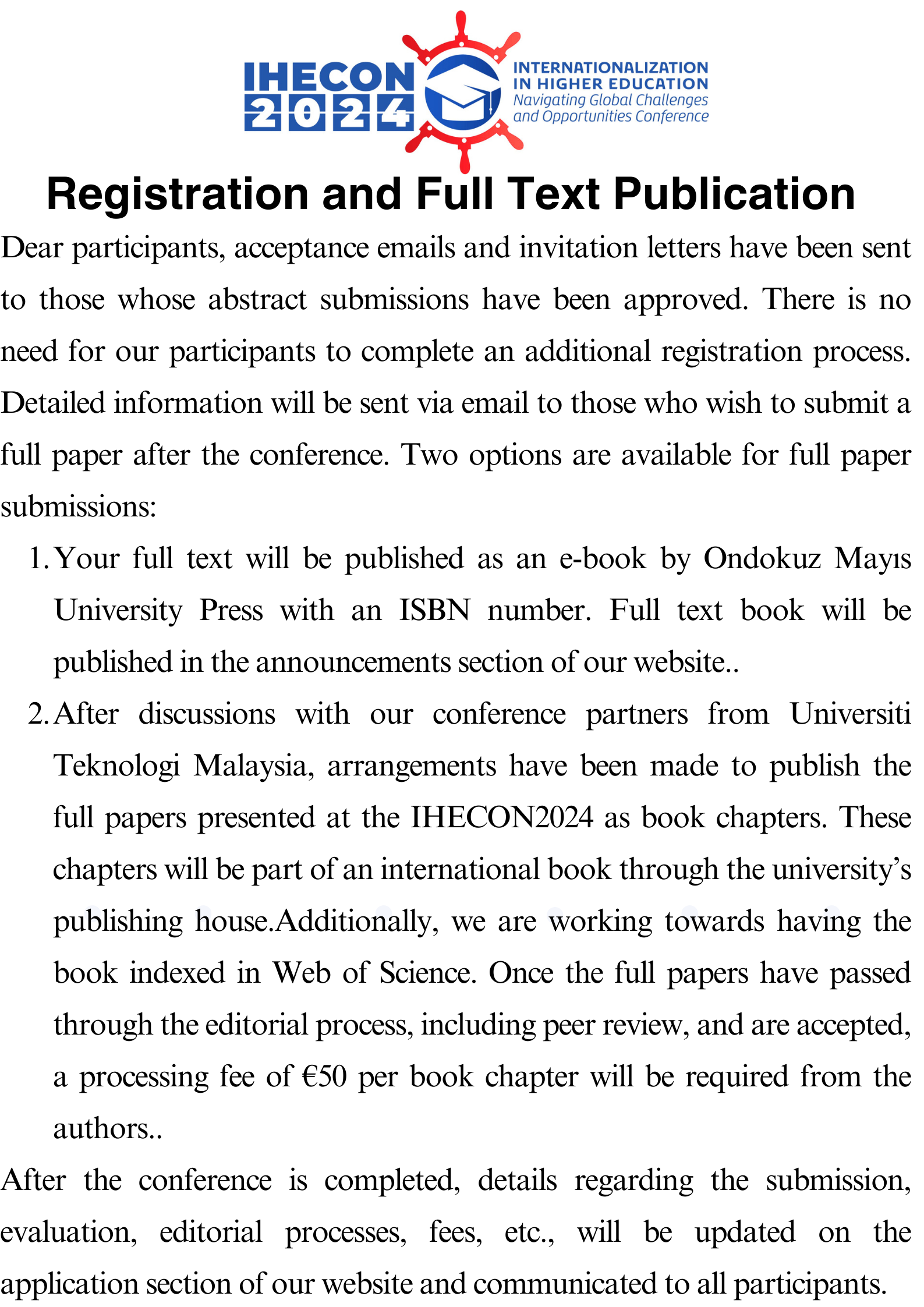 Registration and Full Text Publication